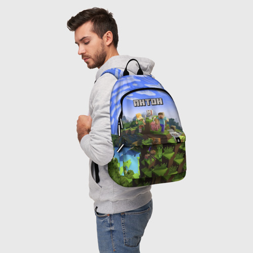 Рюкзак 3D с принтом Антон - Minecraft, фото на моделе #1