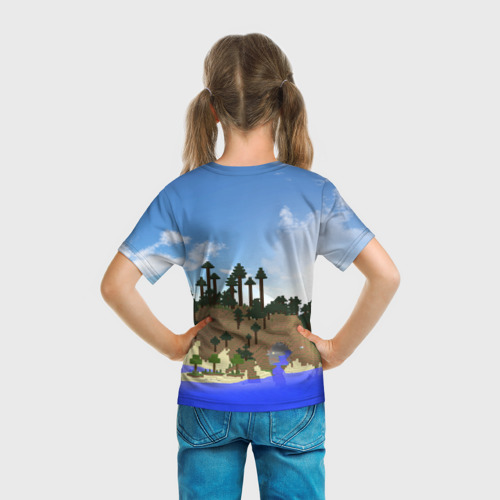 Детская 3D футболка с принтом Стив на Эндер Драконе, вид сзади #2