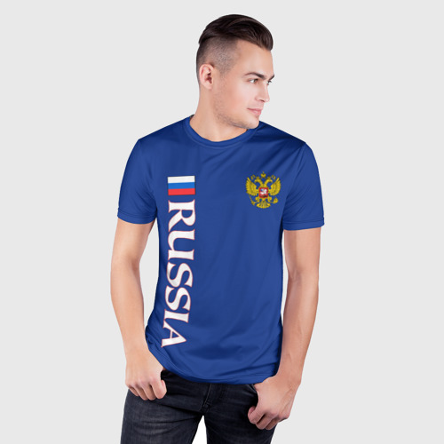 Мужская футболка 3D Slim с принтом Россия, фото на моделе #1