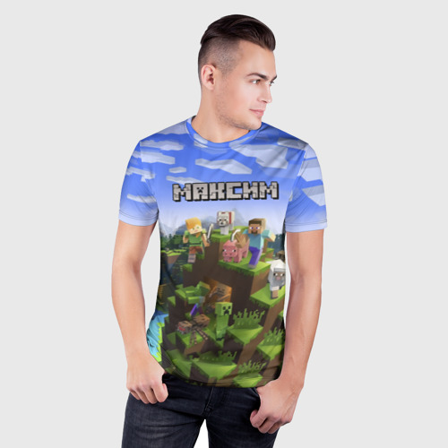 Мужская футболка 3D Slim с принтом Максим - Minecraft, фото на моделе #1