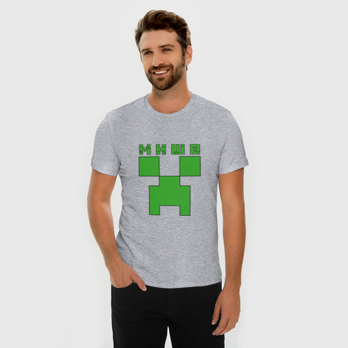 Мужская футболка хлопок Slim с принтом Миша - Minecraft, фото на моделе #1
