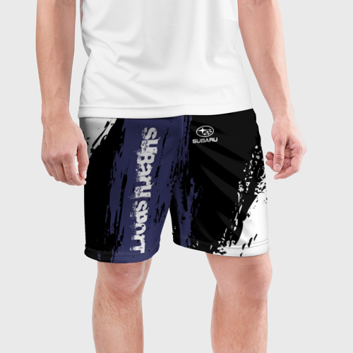 Мужские шорты спортивные с принтом SUBARU | СУБАРУ, фото на моделе #1