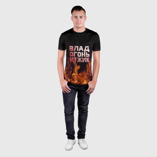 Мужская футболка 3D Slim с принтом Влад огонь мужик, вид сбоку #3