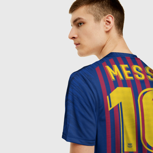 Мужская 3D футболка с принтом Messi home 18-19, вид сзади #2