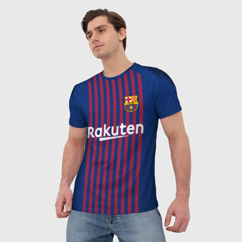Мужская 3D футболка с принтом Messi home 18-19, фото на моделе #1