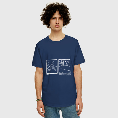 Мужская футболка хлопок Oversize с принтом Сплин – Романс (Привет Мы будем счастливы теперь И навсегда ), фото на моделе #1