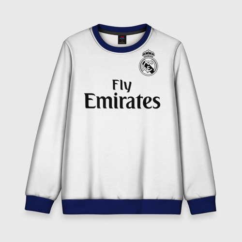 Детский свитшот 3D с принтом Реал Мадрид Форма Новая 18/19, вид спереди #2