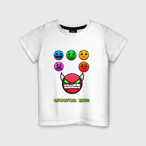 Детская футболка хлопок с принтом Geometry Dash icons, вид спереди #2