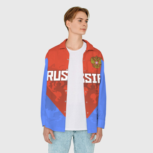Мужская рубашка oversize 3D с принтом Russia, вид сбоку #3