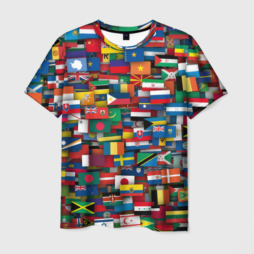 Мужская футболка 3D с принтом Флаги всех стран, вид спереди #2