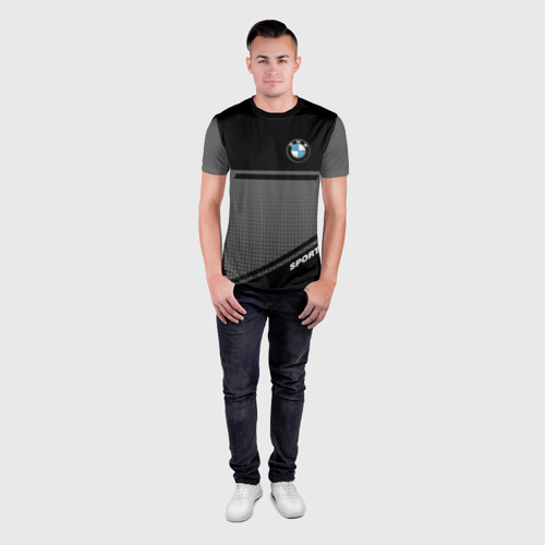 Мужская футболка 3D Slim с принтом BMW SPORT | БМВ СПОРТ, вид сбоку #3