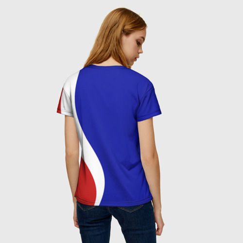 Женская футболка 3D с принтом Герб РФ Триколор, вид сзади #2