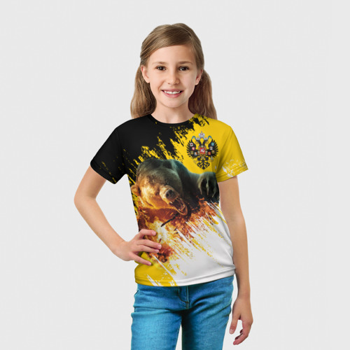 Детская футболка 3D с принтом Имперский флаг и медведь, вид сбоку #3
