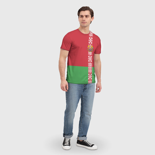 Мужская футболка 3D с принтом Белоруссия, лента с гербом, вид сбоку #3