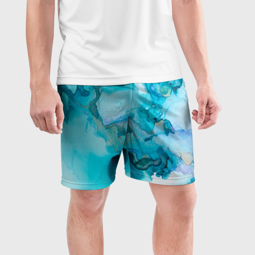 Мужские шорты спортивные с принтом Лазурные краски, фото на моделе #1