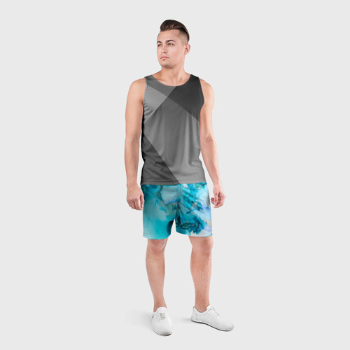 Мужские шорты спортивные с принтом Лазурные краски, вид сбоку #3