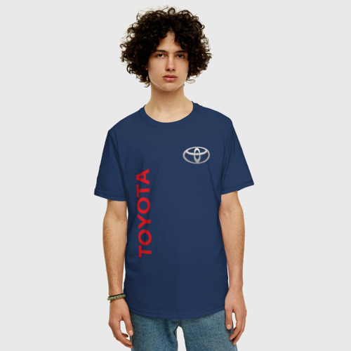 Мужская футболка хлопок Oversize с принтом Toyota, фото на моделе #1