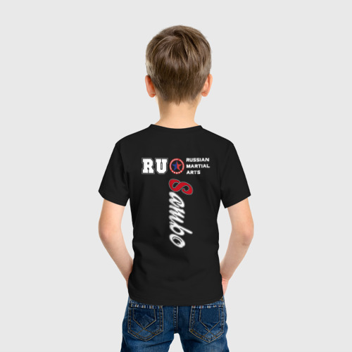 Детская футболка хлопок с принтом Самбо двухсторонняя, вид сзади #2