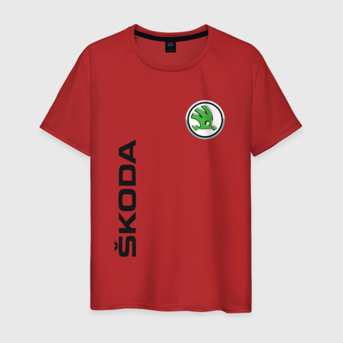 Мужская футболка хлопок с принтом Skoda Auto as, вид спереди #2