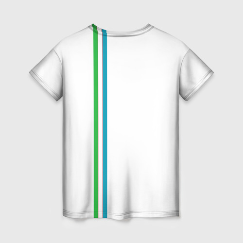 Женская футболка 3D с принтом Узбекистан, лента с гербом, вид сзади #1