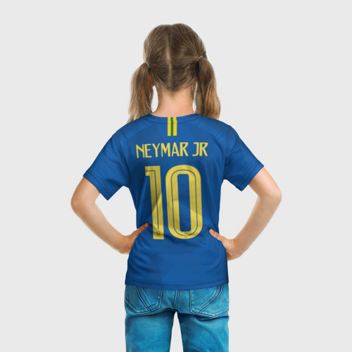 Детская футболка 3D с принтом Неймар 2018 ЧМ гостевая, вид сзади #2