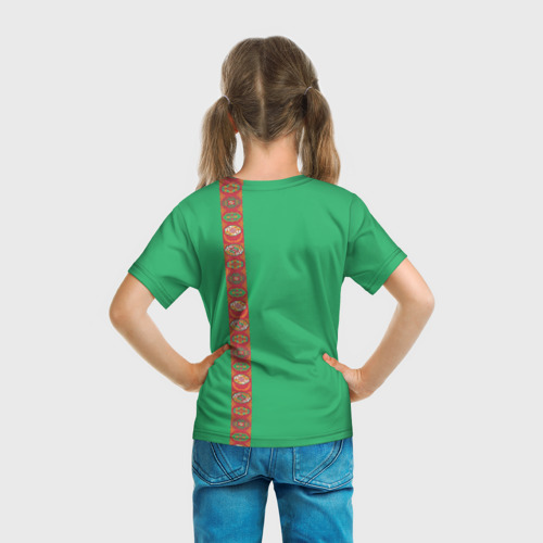 Детская футболка 3D с принтом Туркменистан, лента с гербом, вид сзади #2