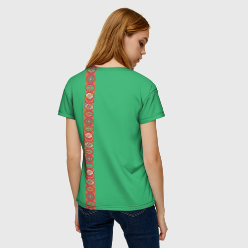 Женская футболка 3D с принтом Туркменистан, лента с гербом, вид сзади #2