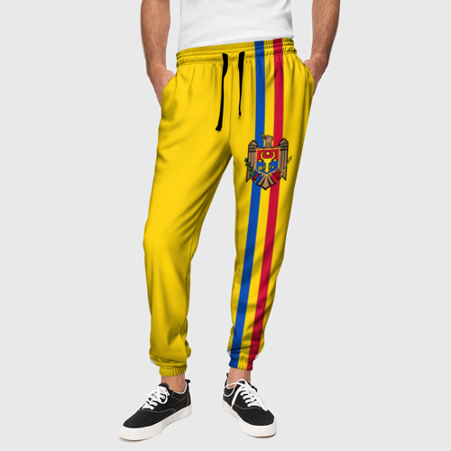 Мужские брюки 3D с принтом Молдавия, лента с гербом, вид сбоку #3
