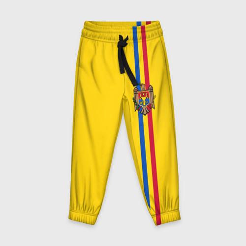 Детские брюки 3D с принтом Молдавия, лента с гербом, вид спереди #2
