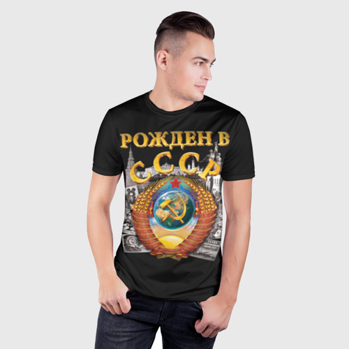 Мужская футболка 3D Slim с принтом Рожден в СССР, фото на моделе #1