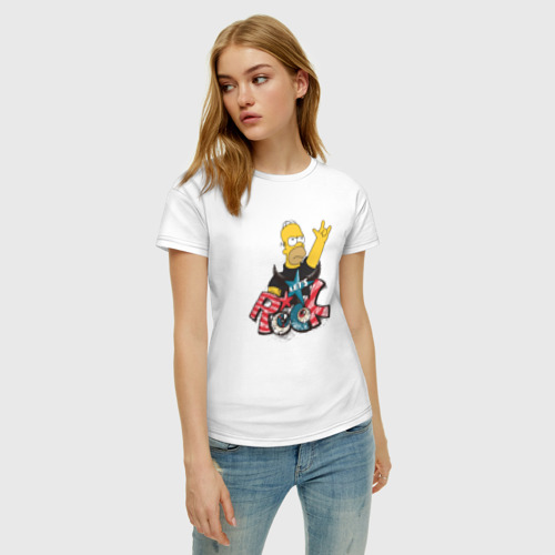 Женская футболка хлопок с принтом Let's rock, фото на моделе #1