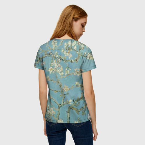 Женская 3D футболка с принтом Ван Гог Цветущие ветки миндаля, вид сзади #2