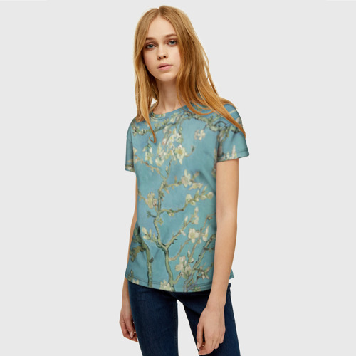 Женская 3D футболка с принтом Ван Гог Цветущие ветки миндаля, фото на моделе #1