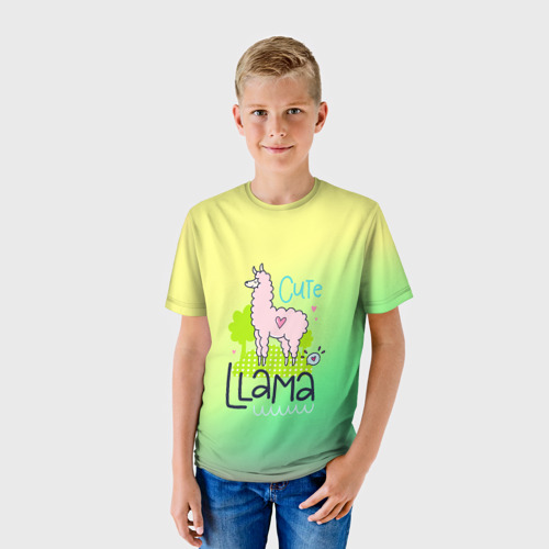 Детская футболка 3D с принтом Lama, фото на моделе #1