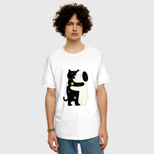 Мужская футболка хлопок Oversize с принтом Обнимашки, фото на моделе #1
