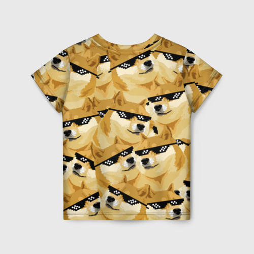 Детская футболка 3D с принтом Doge мем в deal with it очках, вид сзади #1