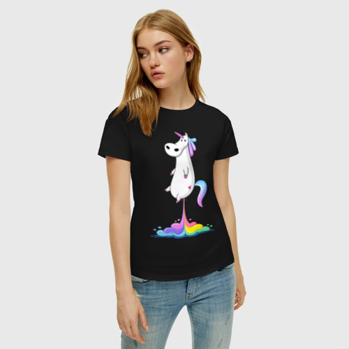 Женская футболка хлопок с принтом Единорог радуга, фото на моделе #1
