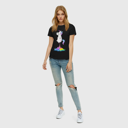 Женская футболка хлопок с принтом Единорог радуга, вид сбоку #3