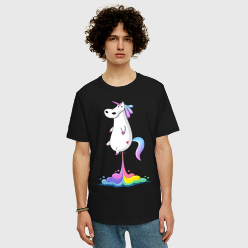 Мужская футболка хлопок Oversize с принтом Единорог радуга, фото на моделе #1