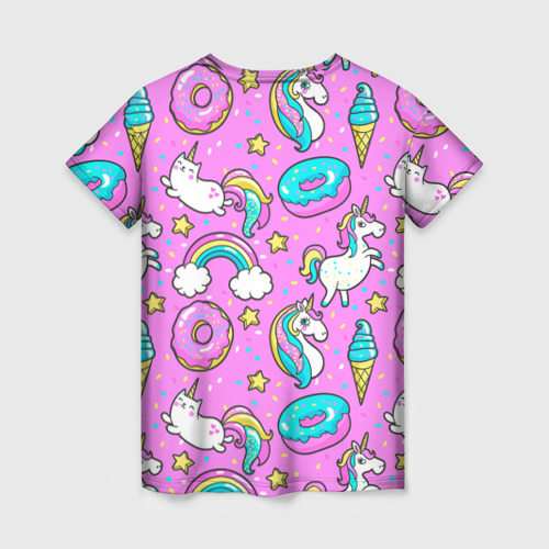 Женская 3D футболка с принтом Котики и Единороги, вид сзади #1