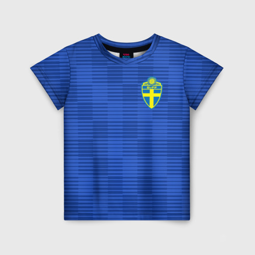 Детская футболка 3D с принтом Швеция гостевая форма ЧМ 2018, вид спереди #2