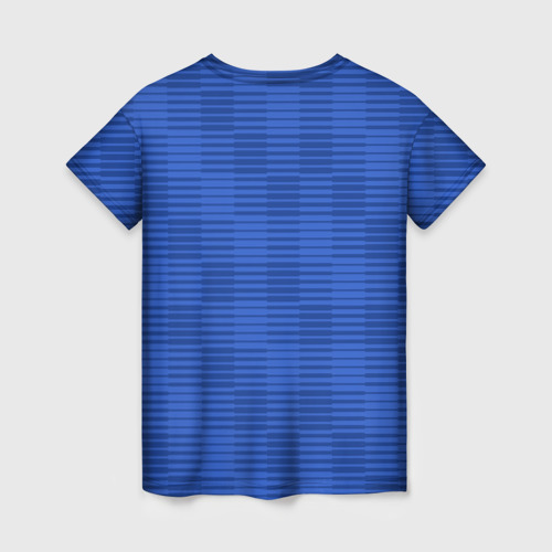 Женская футболка 3D с принтом Швеция гостевая форма ЧМ 2018, вид сзади #1