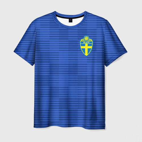 Мужская футболка 3D с принтом Швеция гостевая форма ЧМ 2018, вид спереди #2