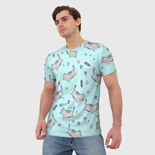 Мужская футболка 3D с принтом Кавайные котики, фото на моделе #1