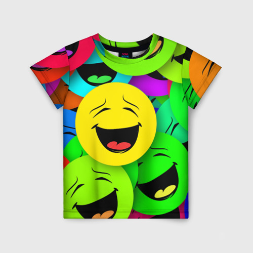 Детская футболка 3D с принтом Весёлые смайлики, вид спереди #2