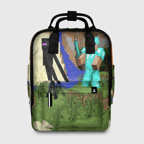 Женский рюкзак 3D с принтом Стив и Эндермен, вид спереди #2