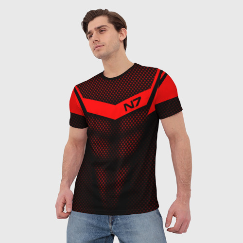 Мужская футболка 3D с принтом Mass Effect N7, фото на моделе #1