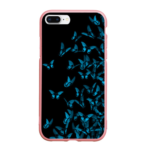 Чехол для iPhone 7Plus/8 Plus матовый с принтом Синие бабочки, вид спереди #2