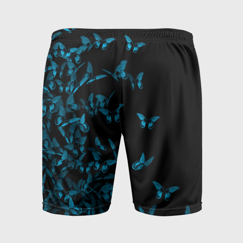 Мужские шорты спортивные с принтом Синие бабочки, вид сзади #1