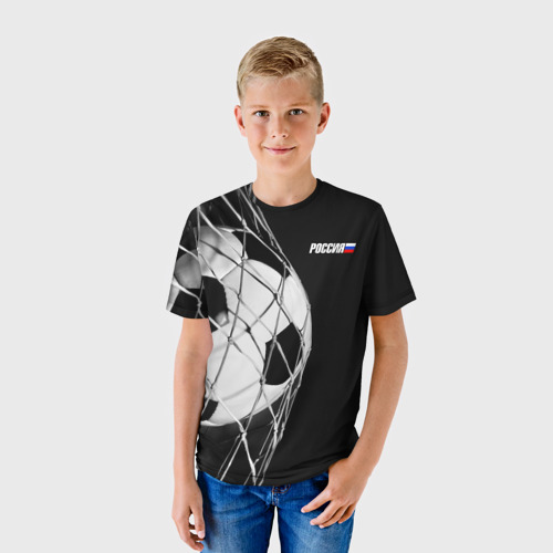Детская футболка 3D с принтом Болельщик Россия, фото на моделе #1